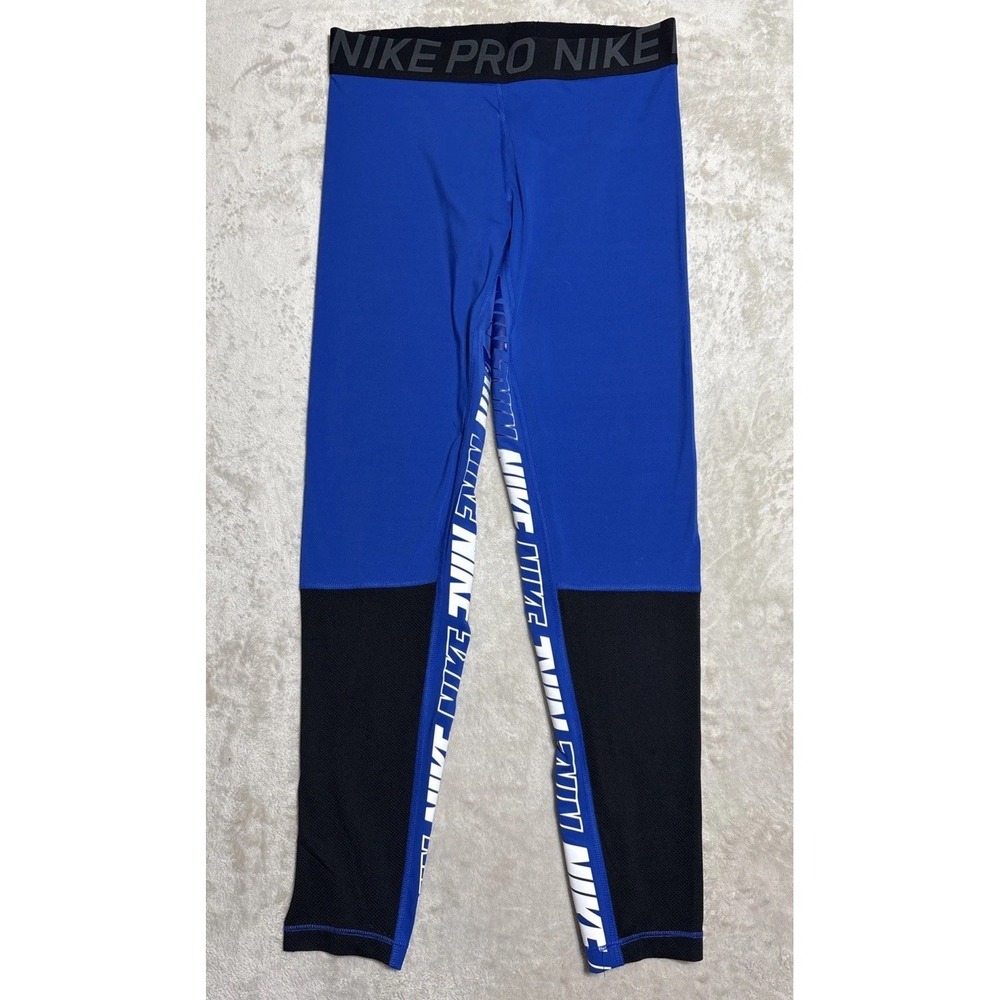 Nike Leggings Women's XL Blue Pro Compression Swoosh Logo Gym Running Pull On